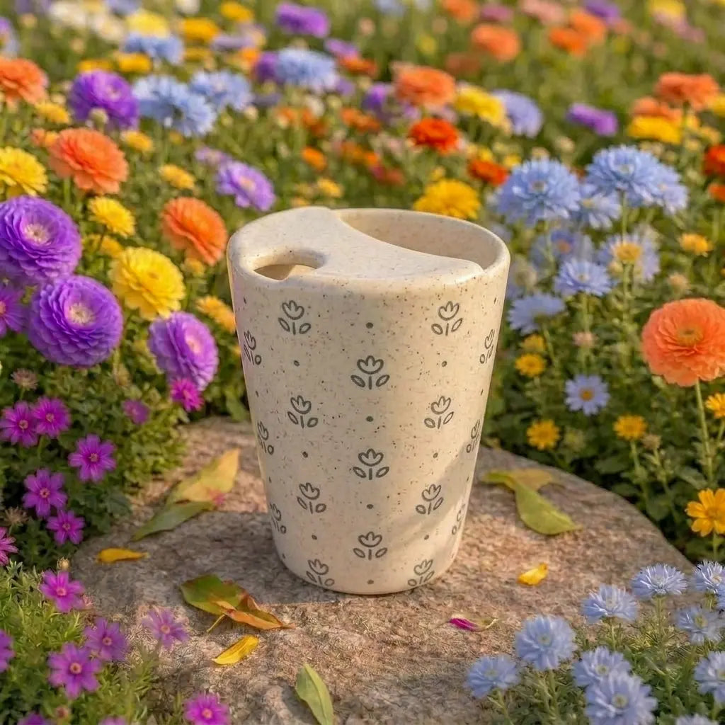 Minimalist Tulip Pattern Ceramic Mug | Handmade Artisan Tea & Coffee Cup Siporia