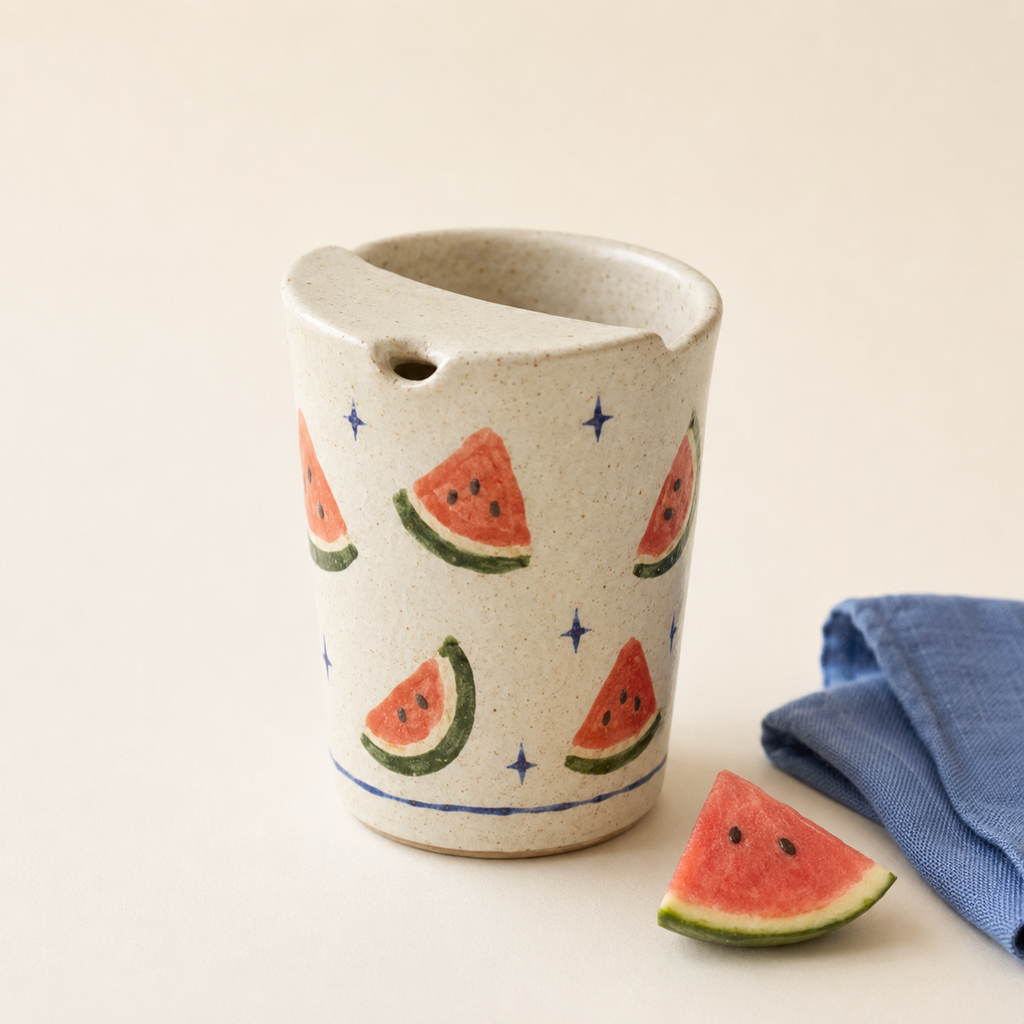 Hand-Painted Watermelon Ceramic Travel Mug
