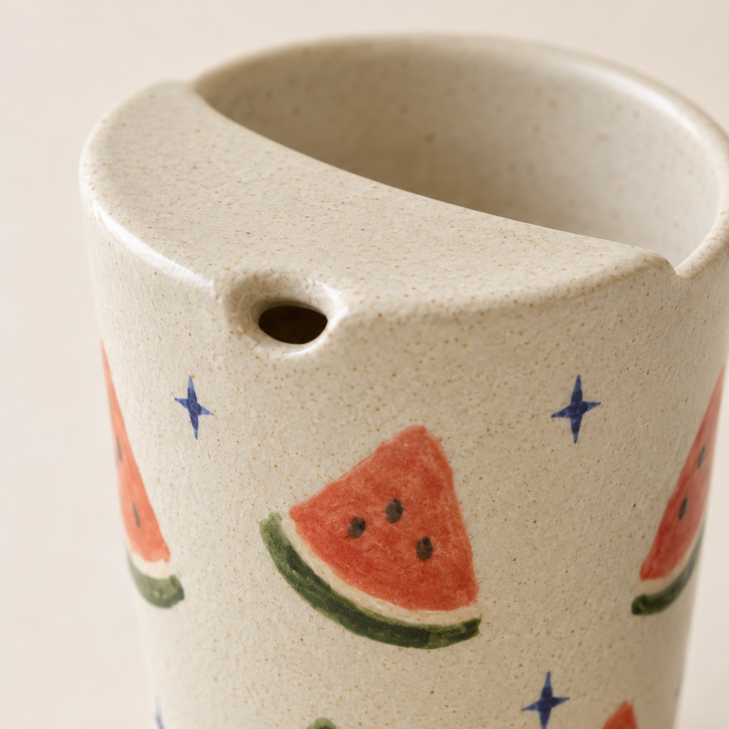 Hand-Painted Watermelon Ceramic Travel Mug