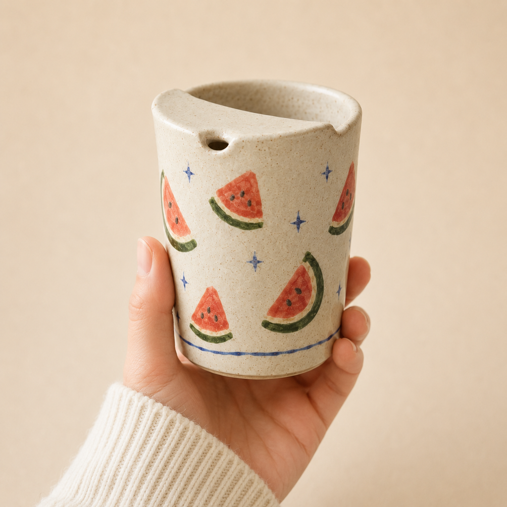 Hand-Painted Watermelon Ceramic Travel Mug