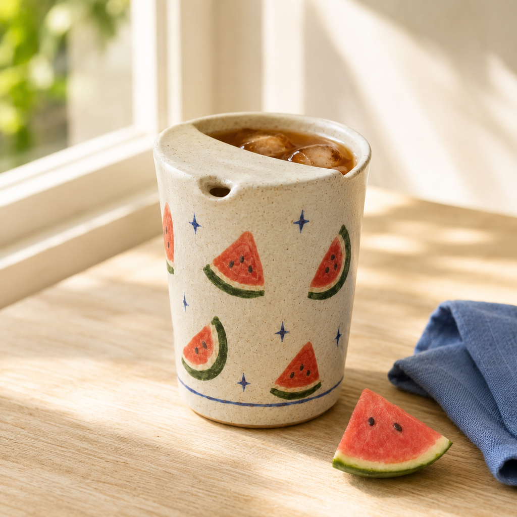 Hand-Painted Watermelon Ceramic Travel Mug