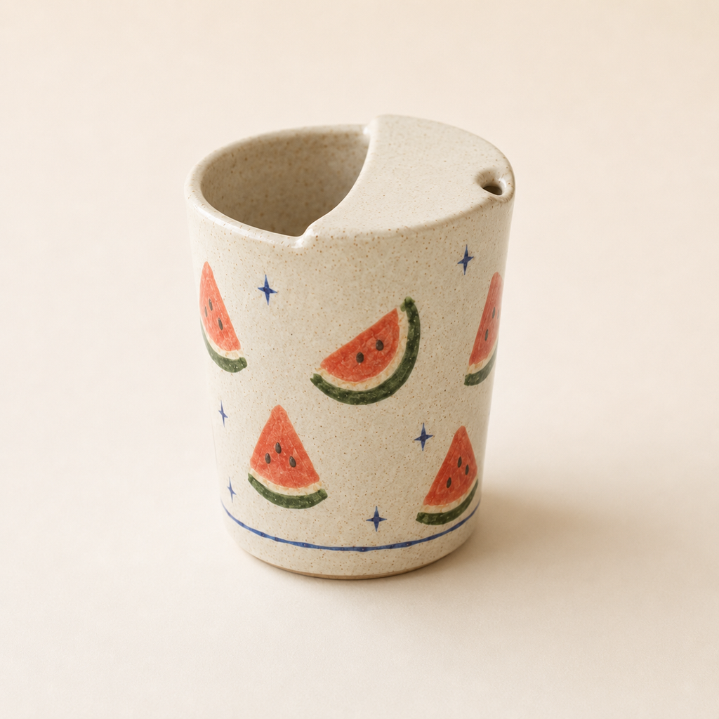 Hand-Painted Watermelon Ceramic Travel Mug
