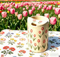 Tulip Floral Ceramic Travel Mug with Spout – Handmade Coffee Tumbler, Leak-Free Sip Cup, Aesthetic Gift for Her