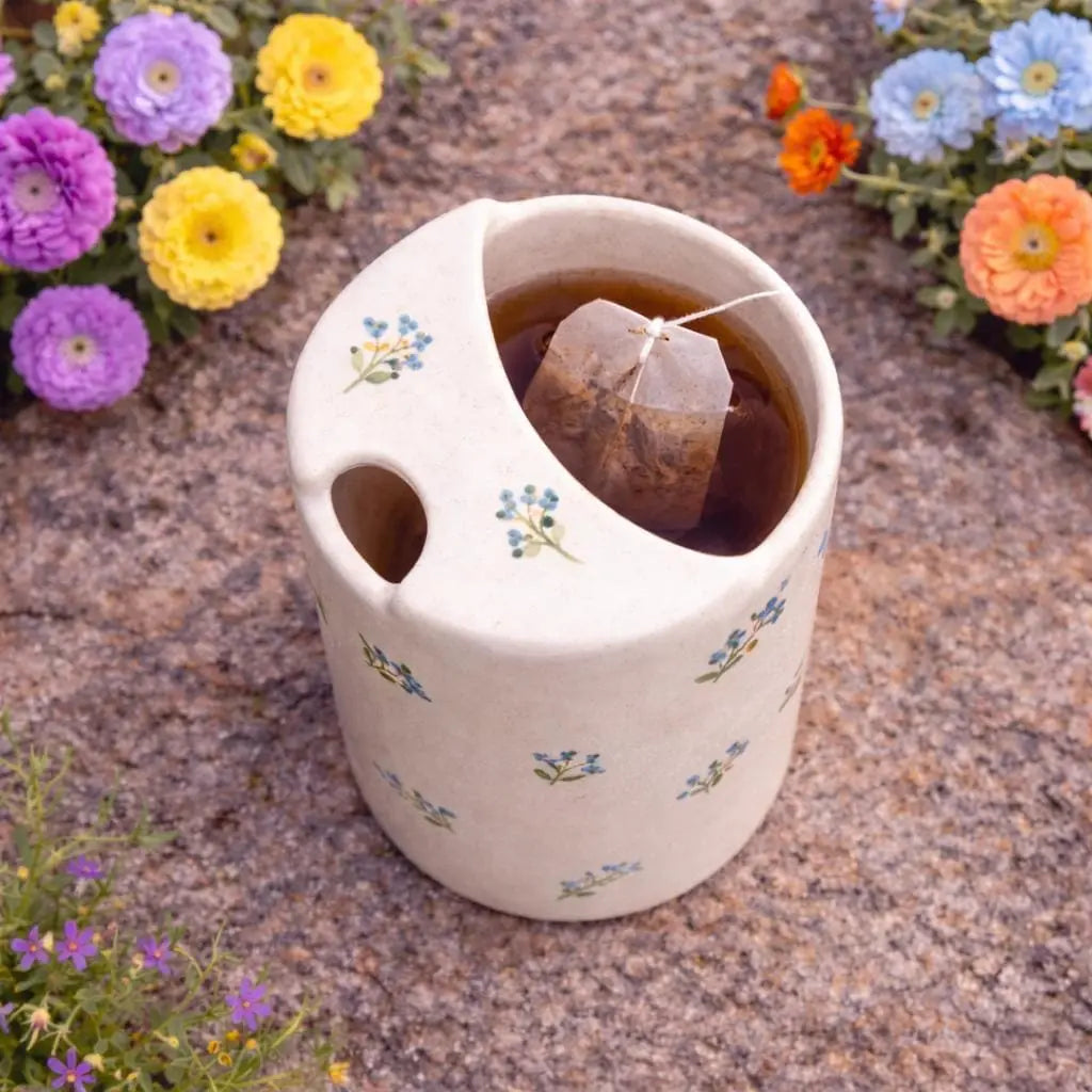 Handmade Minimal Floral Ceramic Mug – Soft Aesthetic Coffee Cup, Cozy Tea Mug Siporia