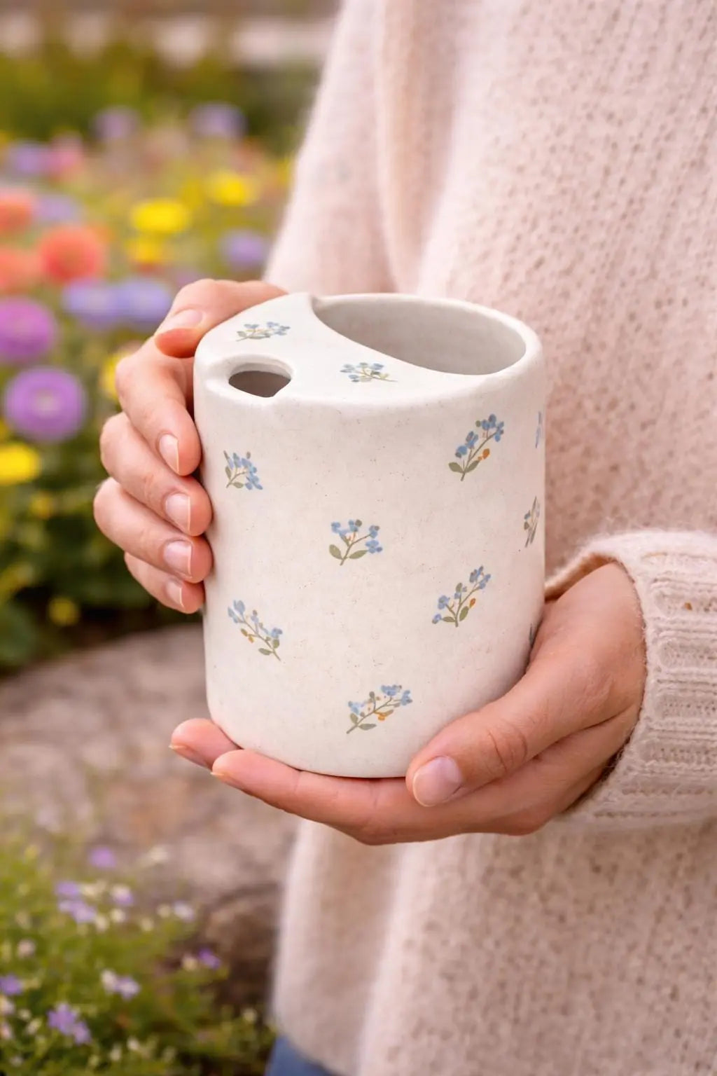 Handmade Minimal Floral Ceramic Mug – Soft Aesthetic Coffee Cup, Cozy Tea Mug Siporia
