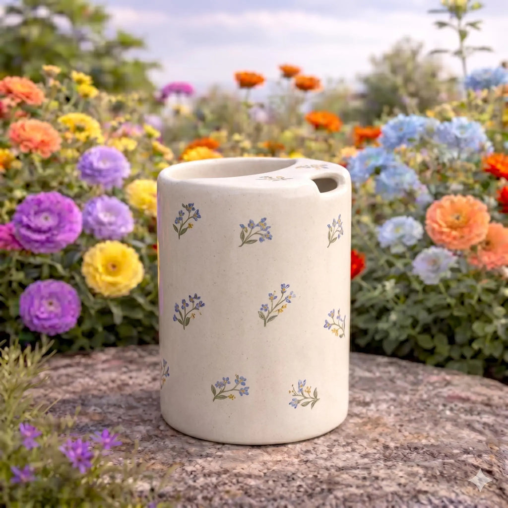 Handmade Minimal Floral Ceramic Mug – Soft Aesthetic Coffee Cup, Cozy Tea Mug Siporia