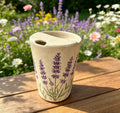 Lavender Ceramic Travel Mug with Spout – Handmade Floral Coffee Tumbler, Leak-Free Sip Cup, Gift for Her