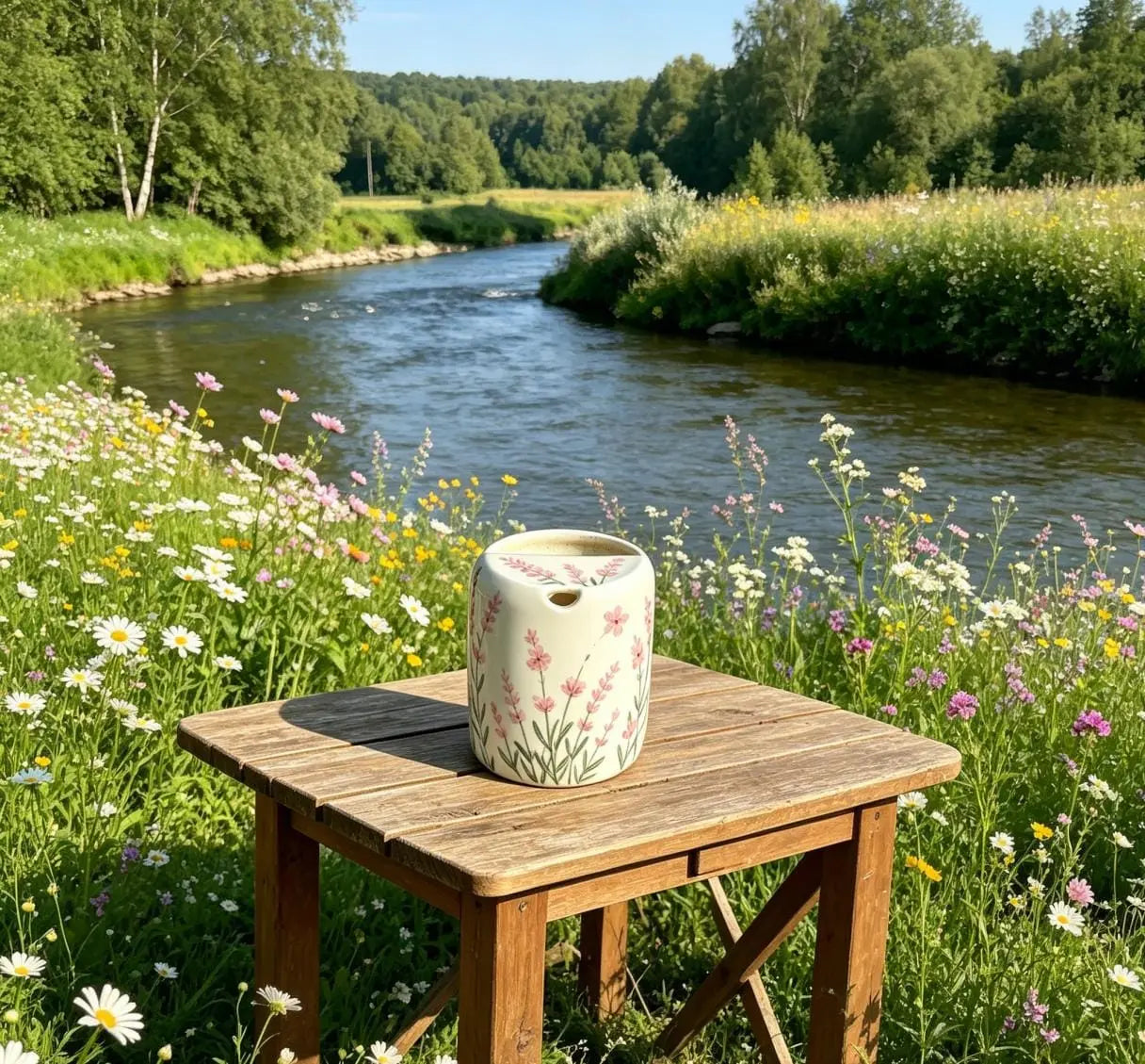 Handmade Pink Wildflower Ceramic Mug | Cottagecore Floral Coffee Cup Siporia