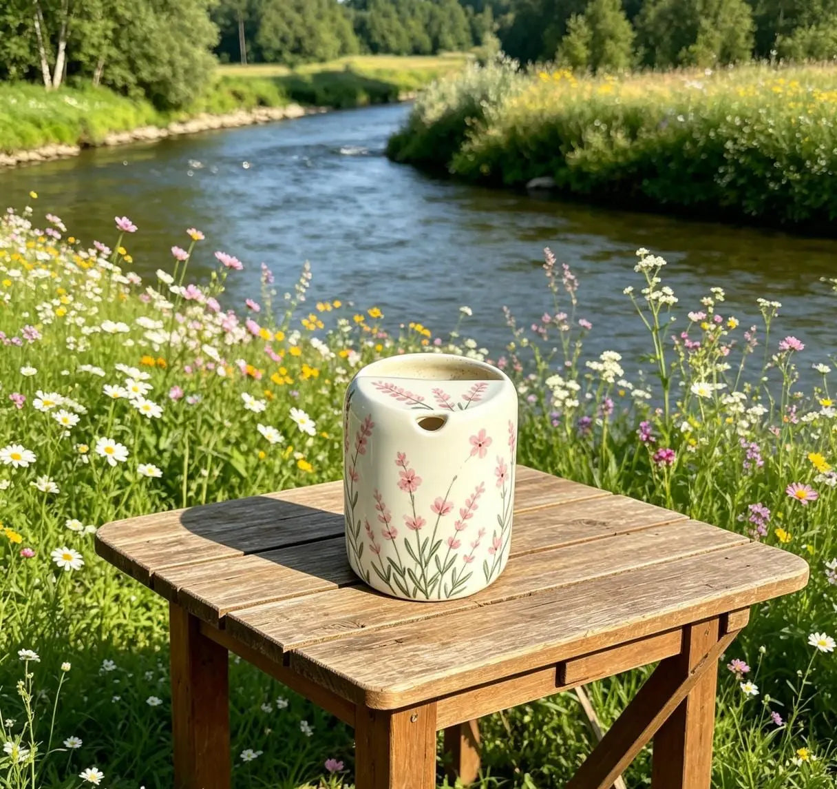 Handmade Pink Wildflower Ceramic Mug | Cottagecore Floral Coffee Cup Siporia
